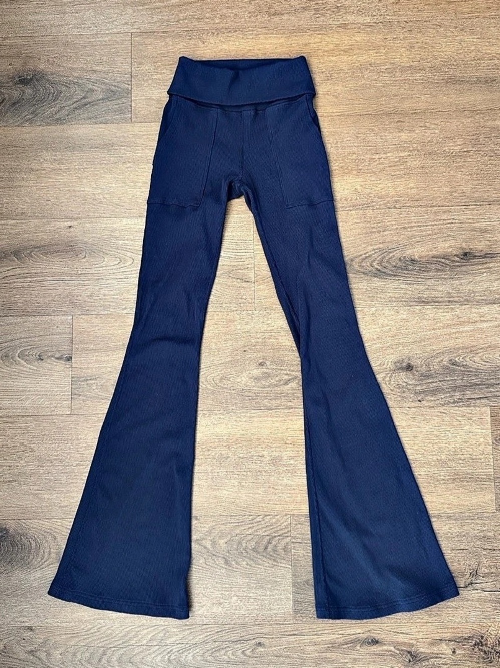 Offline by Aerie Ribbed Pocket Foldover Flare Legging Yoga Pants Blue Small